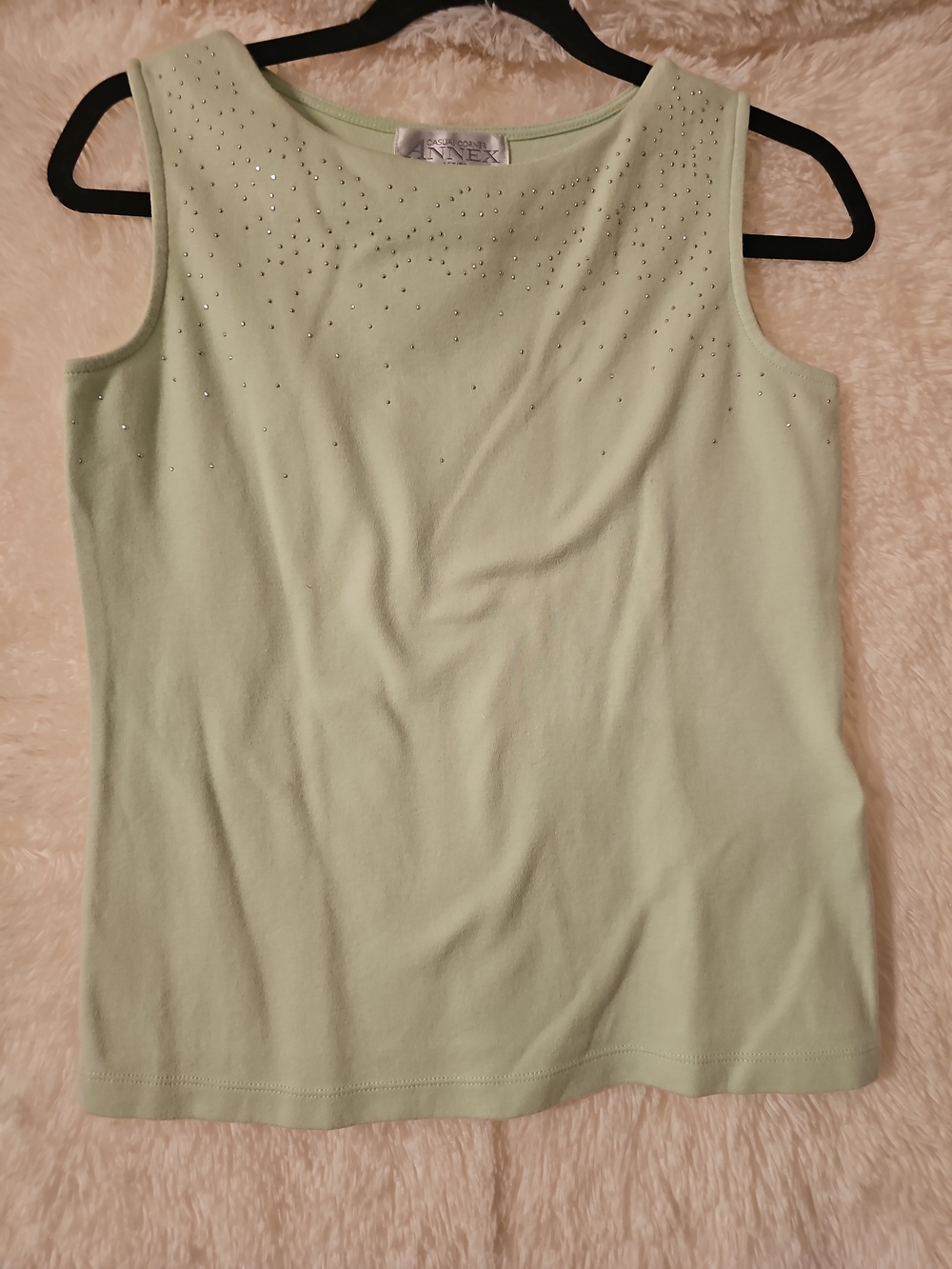 Casual Corner Petite Mint Green Sleeveless Jewel-Embellished Women's Top